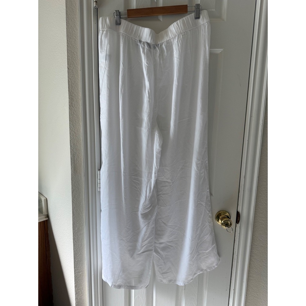 Lands End 1X White Wide Leg Pants Modal Pull On Resort Beach - Picture 6 of 7